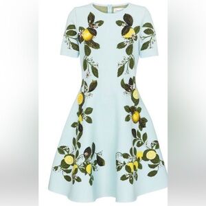 Oscar de la Renta Lemon Embroidered Fit & Flare Dress – Size L
